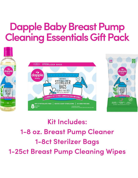 Kit de Limpieza Dapple para Extractores de Leche - 25 Toallitas, 8oz Jabón