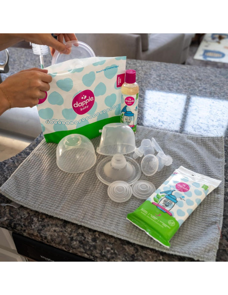 Kit de Limpieza Dapple para Extractores de Leche - 25 Toallitas, 8oz Jabón