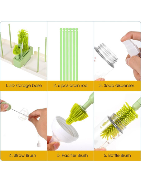 Juego de Cepillos para Biberones Lijroavy 7 en 1 Verde