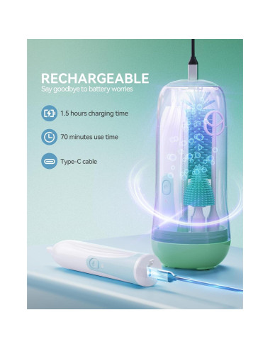 Limpiador Eléctrico de Botellas Festiva - Set de Cepillos Verde