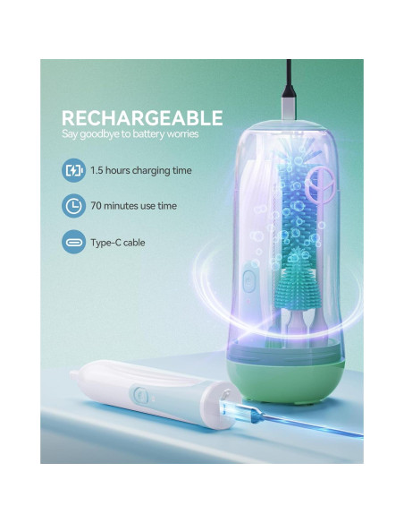 Limpiador Eléctrico de Botellas Festiva - Set de Cepillos Verde