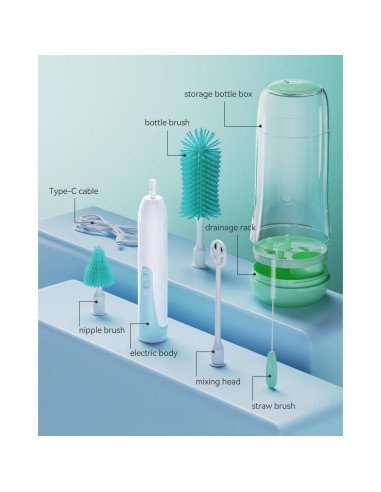 Limpiador Eléctrico de Botellas Festiva - Set de Cepillos Verde