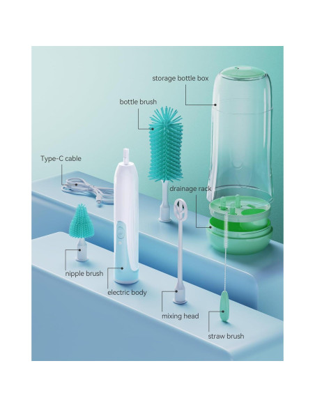 Limpiador Eléctrico de Botellas Festiva - Set de Cepillos Verde