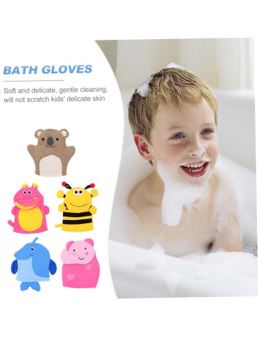 5 Guantes de Baño Exfoliantes VINTORKY para Niños - Dibujos Animados