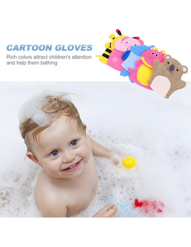 5 Guantes de Baño Exfoliantes VINTORKY para Niños - Dibujos Animados