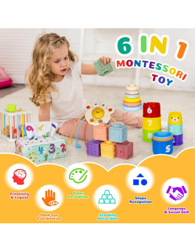 Juguetes Montessori 6 en 1 GJOF2YK para Bebés 0-18 Meses