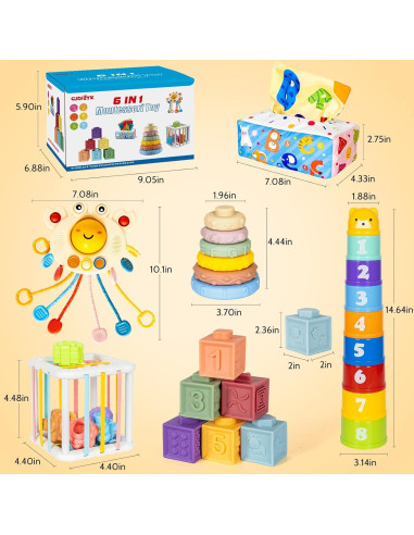 Juguetes Montessori 6 en 1 GJOF2YK para Bebés 0-18 Meses