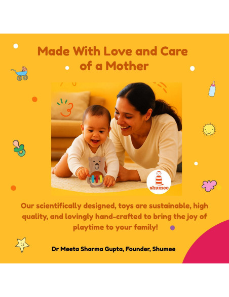 Sonajero y Mordedor de Madera Shumee Oso para Bebés - Seguro y Ligero