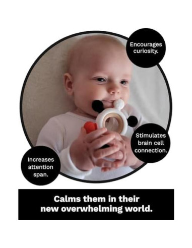 Anillo de Mordedor de Silicona y Madera de Haya Samuel - Rojo, Negro y Blanco