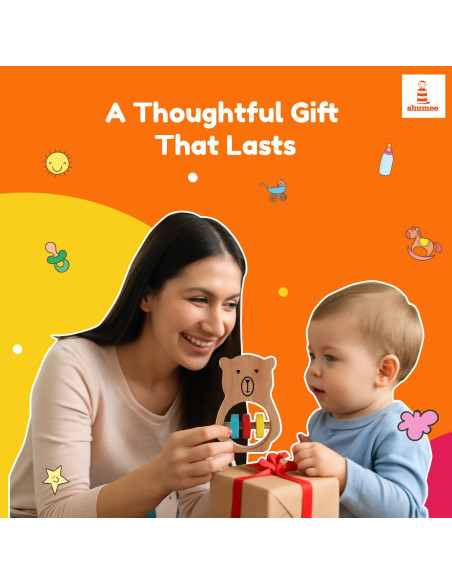Sonajero y Mordedor de Madera Shumee Oso para Bebés - Seguro y Ligero