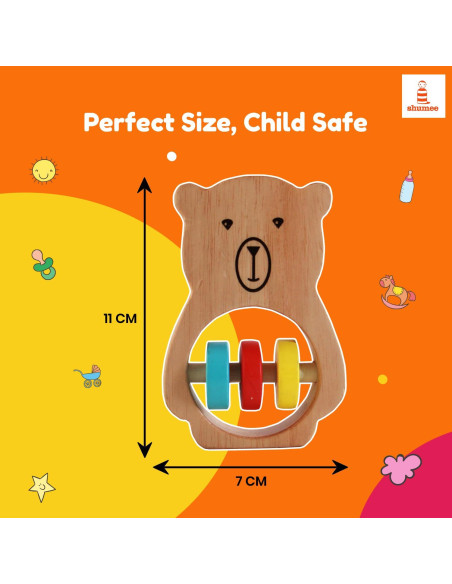 Sonajero y Mordedor de Madera Shumee Oso para Bebés - Seguro y Ligero