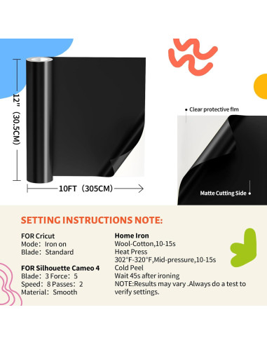 Vinilo de Transferencia Térmica Negro JAVIGA 30.48 cm para Cricut