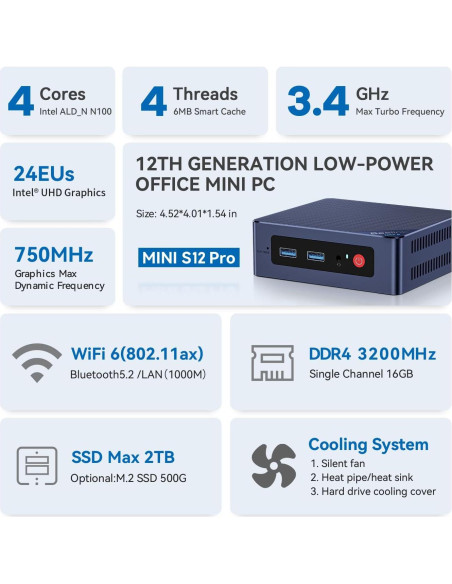 Mini PC Beelink N100 16GB RAM 500GB SSD Doble HDMI 4K