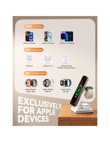 Estación de Carga Inalámbrica 3-en-1 JOYROOM JR-W15 15W Estación de Carga Inalámbrica 3-en-1 JOYROOM JR-W15 15W