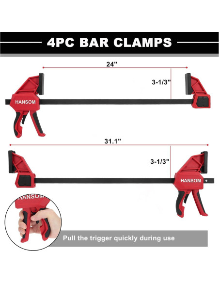 Juego de 4 abrazaderas de carpintería HANSOM 60.96 cm rojas