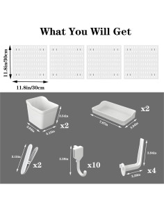 Kit Organizador de Pared Sonhomay con 4 Tableros y 12 Ganchos 2