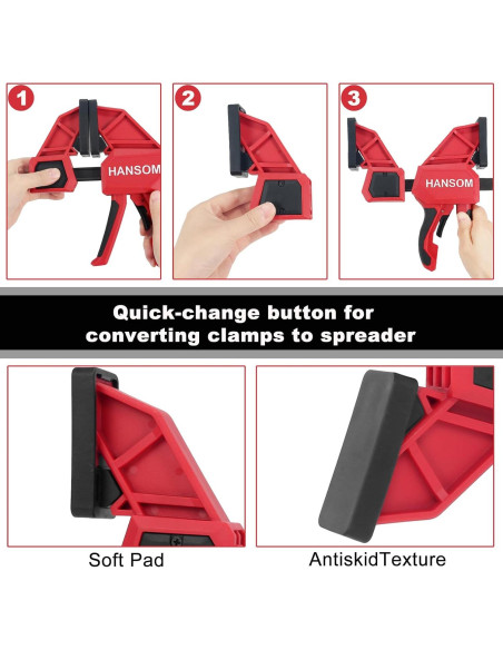 Juego de 4 abrazaderas de carpintería HANSOM 60.96 cm rojas