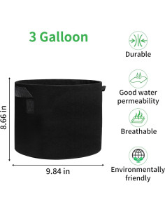 Paquete de 5 Bolsas de Cultivo JJGoo 3 Galones Tela Negra 2