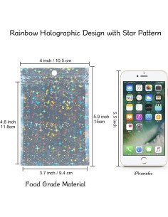 100 Bolsas Holográficas Mylar 10x15 cm con Cierre Estrellas 2