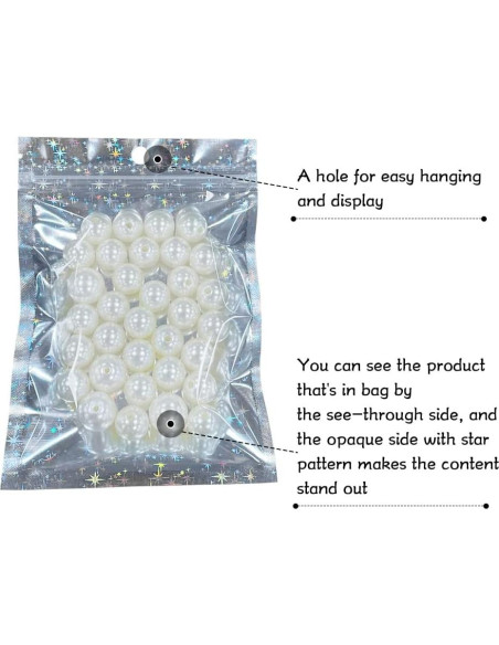 100 Bolsas Holográficas Mylar 10x15 cm con Cierre Estrellas