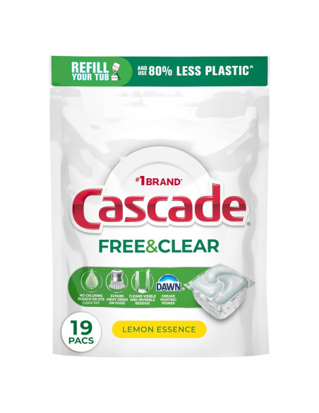 Cápsulas detergente para lavavajillas Cascade Free & Clear 19u