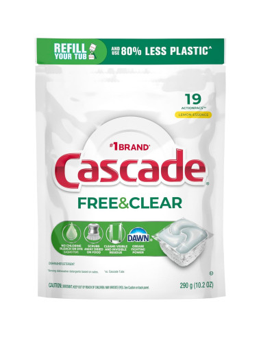 Cápsulas detergente para lavavajillas Cascade Free & Clear 19u
