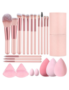 Juego de 14 Pinceles de Maquillaje Rosa con Estuche