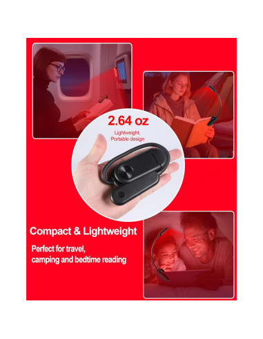 Luz de Lectura Roja Finezeal Recargable Clip-On 3 Modos