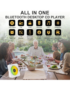 Reproductor de CD Bluetooth Howduoyu con control remoto y HiFi 2