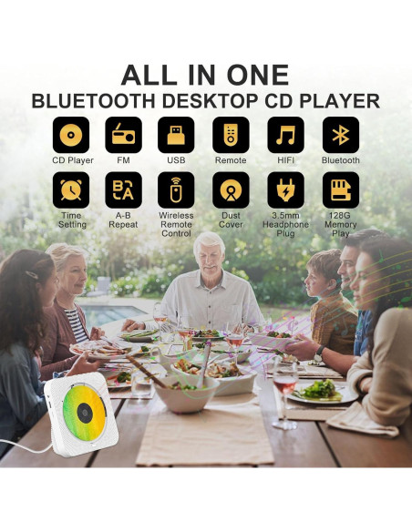 Reproductor de CD Bluetooth Howduoyu con control remoto y HiFi