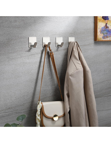 Ganchos de Pared Autoadhesivos YIGII Plateados - Paquete de 4