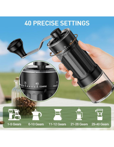 Molinillo de Café Manual CEVING MCG-01-N2, 40 Ajustes, 30g