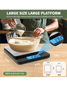 Escala Digital de Cocina MEIYA 5kg 0.1g Pantalla LCD Acero Inoxidable 2
