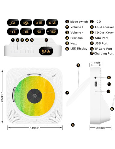 Reproductor de CD Bluetooth Howduoyu con control remoto y HiFi