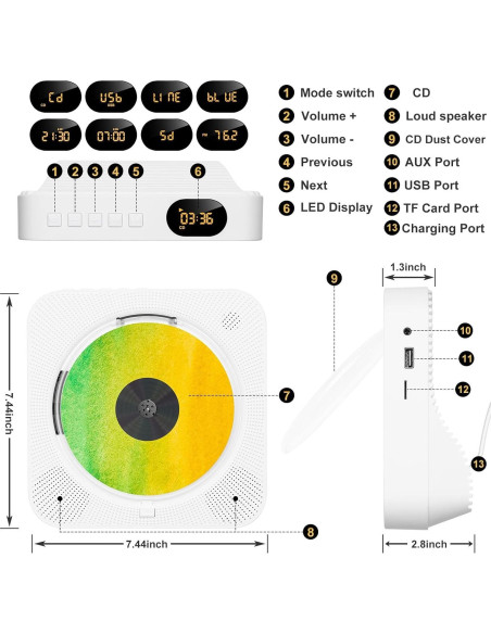 Reproductor de CD Bluetooth Howduoyu con control remoto y HiFi