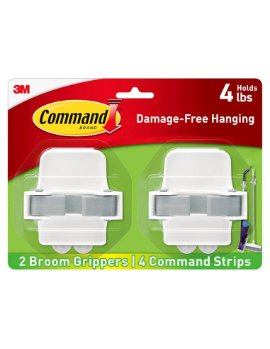 Soporte para Escobas Command Blanco - 2 Ganchos, 4 Tiras Adhesivas