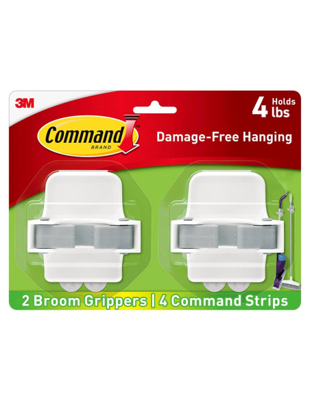 Soporte para Escobas Command Blanco - 2 Ganchos, 4 Tiras Adhesivas