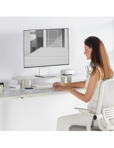 Soporte Doble para Monitor Fenge 34" Blanco con Estante 2