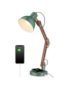 Lámpara de Escritorio LED ELYONA Verde Vintage con Cargador Inalámbrico