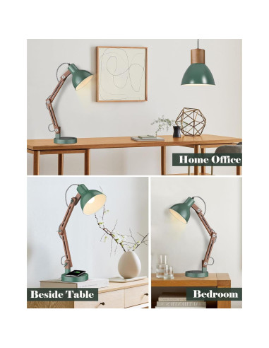 Lámpara de Escritorio LED ELYONA Verde Vintage con Cargador Inalámbrico