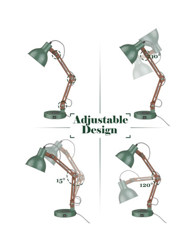 Lámpara de Escritorio LED ELYONA Verde Vintage con Cargador Inalámbrico