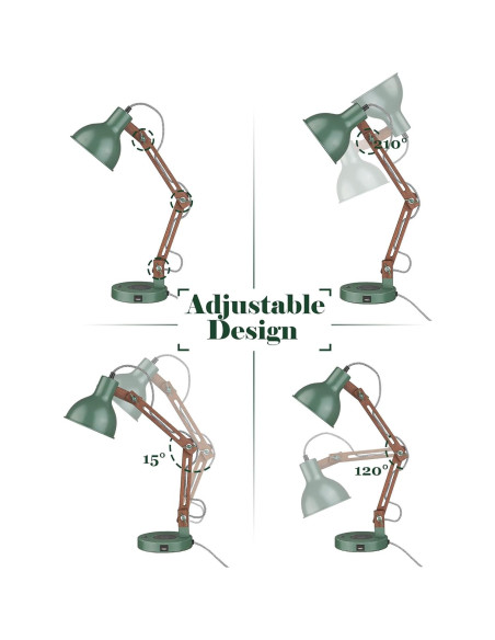 Lámpara de Escritorio LED ELYONA Verde Vintage con Cargador Inalámbrico