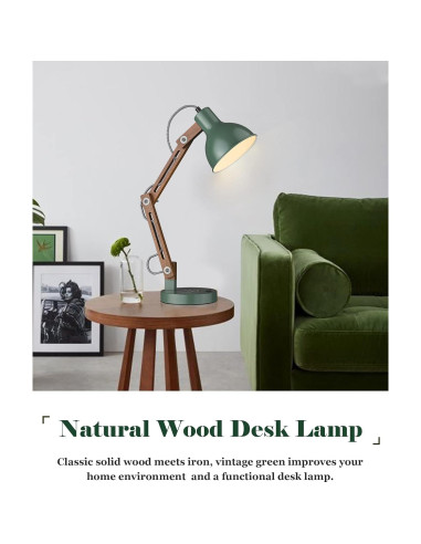 Lámpara de Escritorio LED ELYONA Verde Vintage con Cargador Inalámbrico