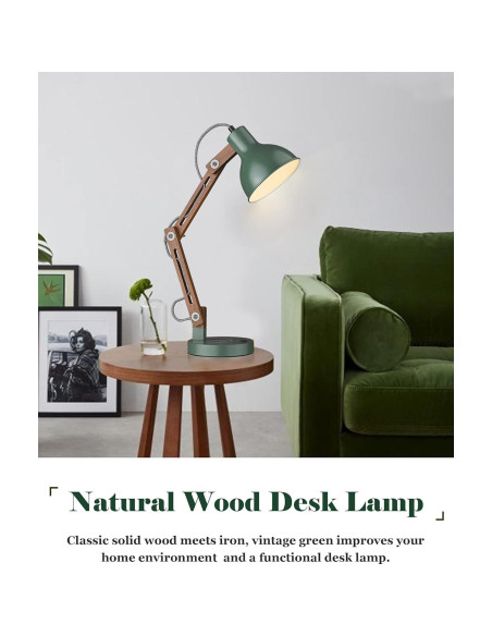 Lámpara de Escritorio LED ELYONA Verde Vintage con Cargador Inalámbrico