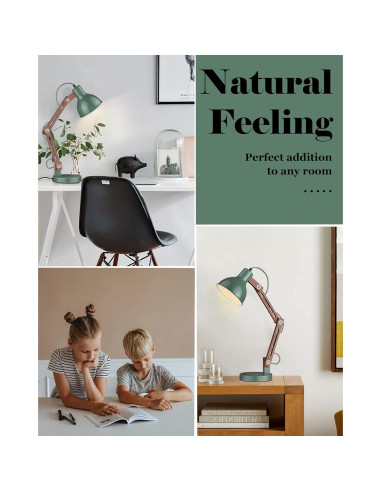 Lámpara de Escritorio LED ELYONA Verde Vintage con Cargador Inalámbrico