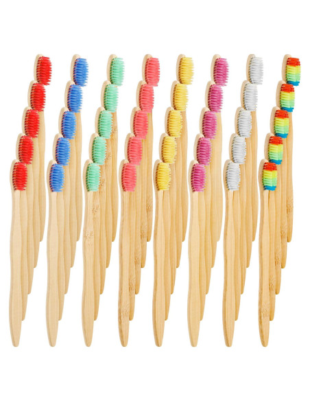 40 Cepillos de Dientes de Bambú Natural Boao Multicolor 19 cm