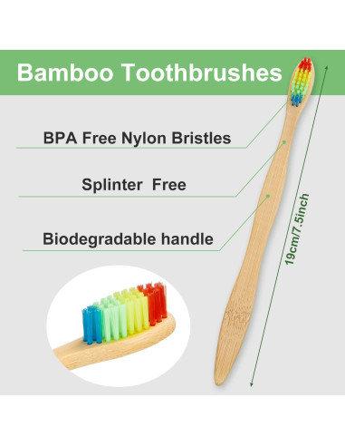 40 Cepillos de Dientes de Bambú Natural Boao Multicolor 19 cm