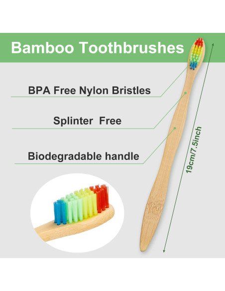 40 Cepillos de Dientes de Bambú Natural Boao Multicolor 19 cm