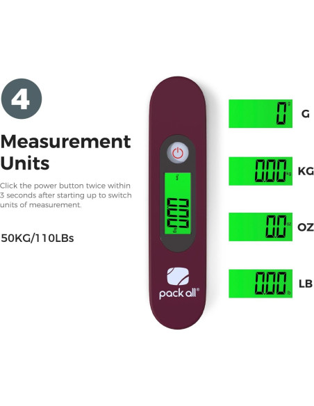Balanza de Equipaje Digital Pack All 50 kg Pantalla LCD Roja