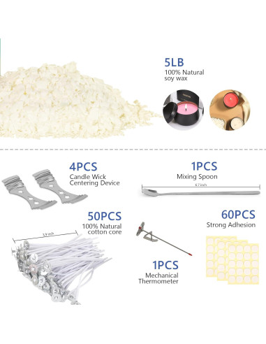 Kit de Hacer Velas SAEUYVB - 2.27 kg Cera de Soja Natural